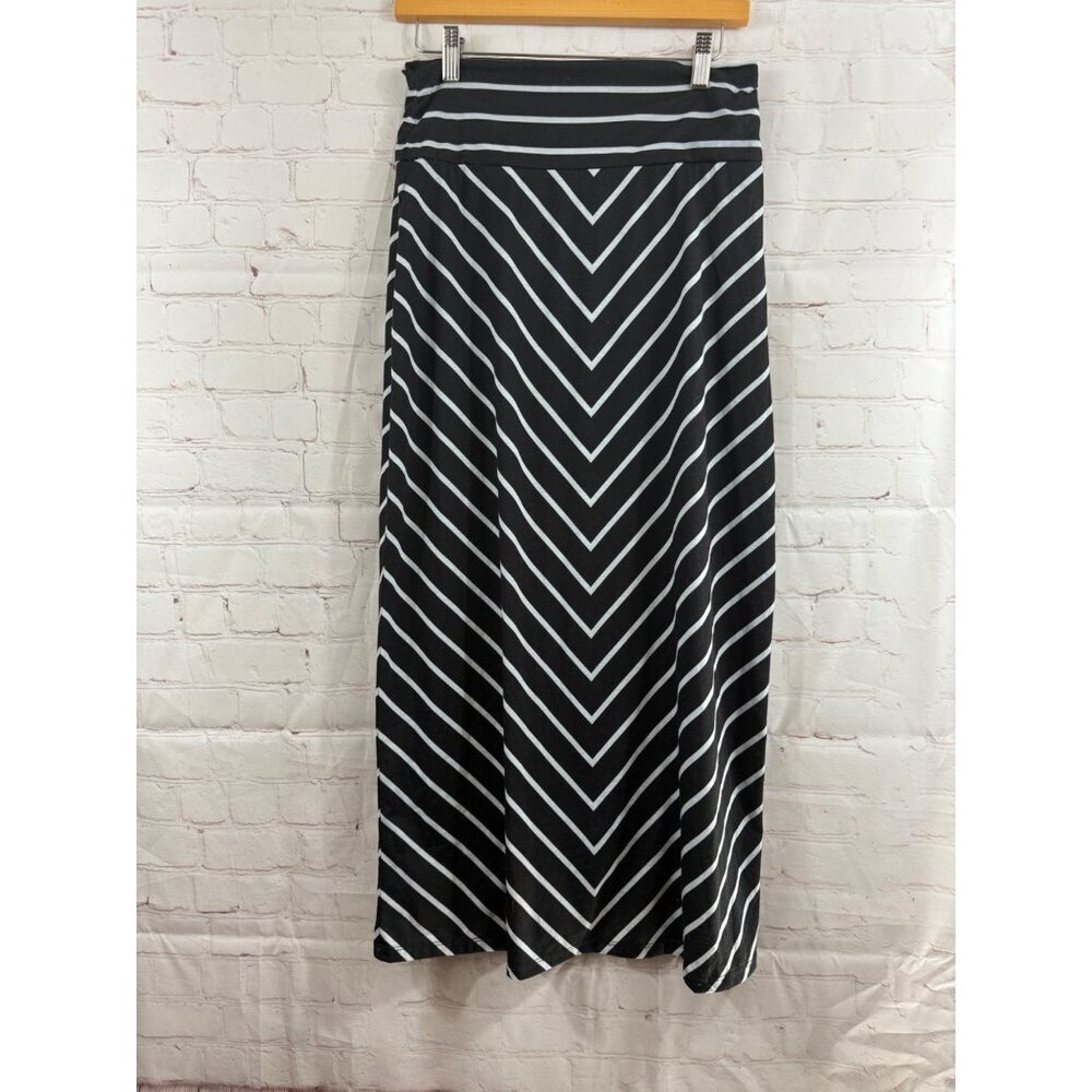 Faded Glory Maxi Skirt Womens Size Small (4-6) Black White Striped Stretchy